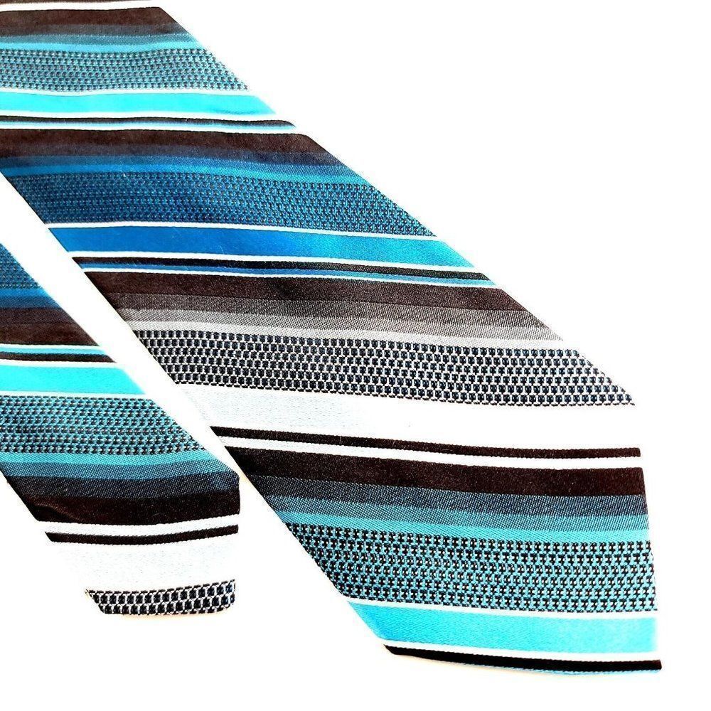 Arrow Woven Teal White Gray Black Striped Silk Tie‎